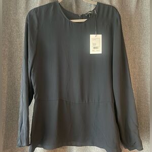 Theory Deep Navy 100% Silk Blouse. NWT